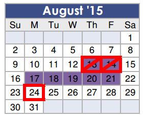 District School Academic Calendar for J L Lyon Elementary for August 2015