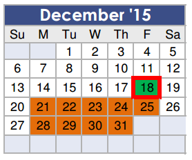 District School Academic Calendar for Tom R Ellisor Elementary for December 2015