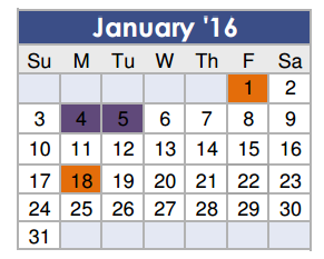 District School Academic Calendar for Tom R Ellisor Elementary for January 2016