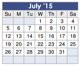 District School Academic Calendar for J L Lyon Elementary for July 2015
