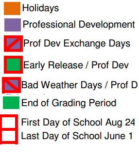 District School Academic Calendar Legend for Magnolia Junior High