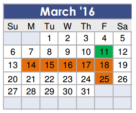 District School Academic Calendar for Tom R Ellisor Elementary for March 2016