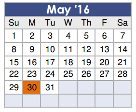 District School Academic Calendar for Tom R Ellisor Elementary for May 2016