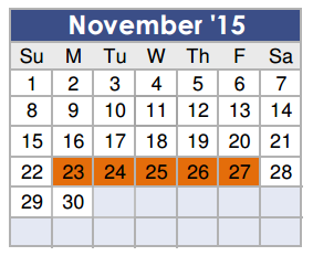 District School Academic Calendar for Tom R Ellisor Elementary for November 2015