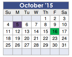 District School Academic Calendar for Tom R Ellisor Elementary for October 2015
