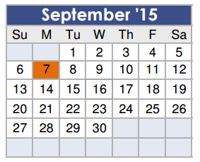 District School Academic Calendar for Tom R Ellisor Elementary for September 2015