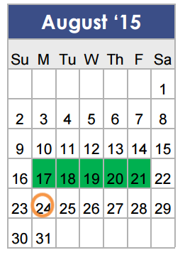 District School Academic Calendar for Tarver-rendon Elementary for August 2015