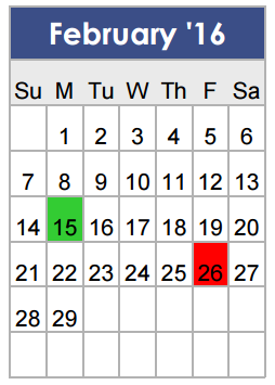 District School Academic Calendar for J L Boren Elementary for February 2016