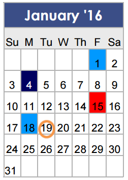 District School Academic Calendar for T A Howard Middle for January 2016