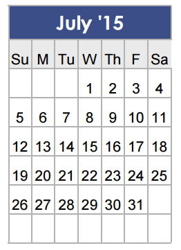 District School Academic Calendar for Della Icenhower  Intermediate for July 2015