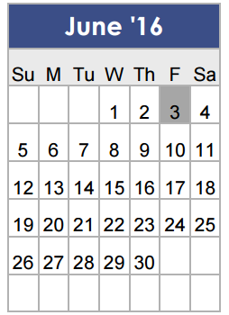 District School Academic Calendar for Tarver-rendon Elementary for June 2016