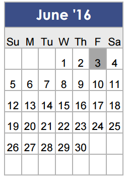 District School Academic Calendar for T A Howard Middle for June 2016