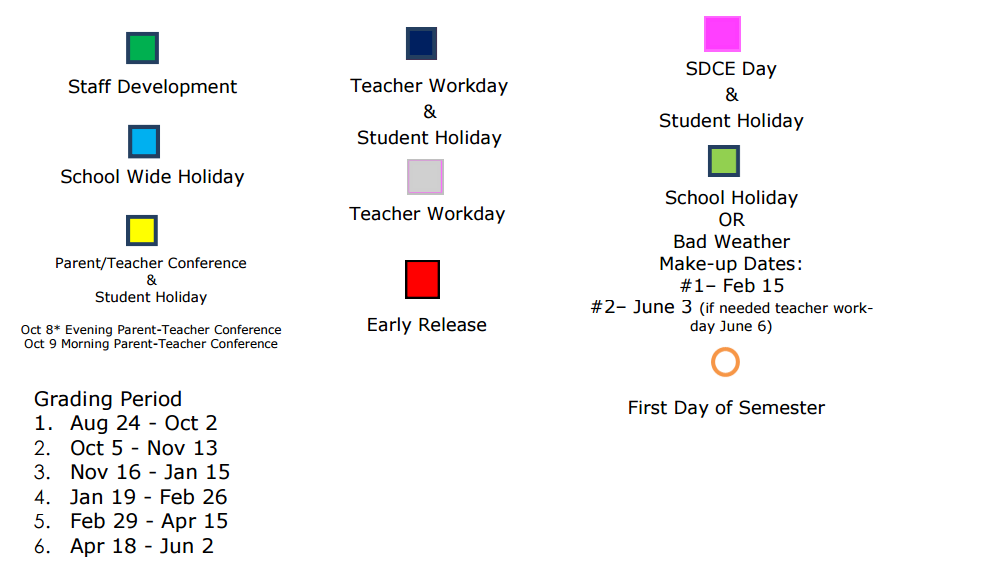 District School Academic Calendar Key for Elizabeth Smith Elementary