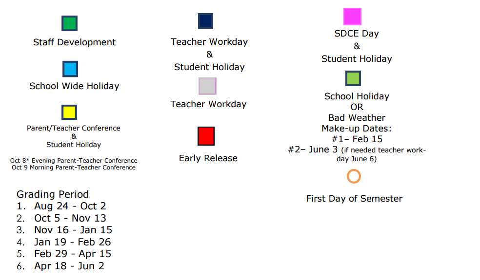 District School Academic Calendar Key for T A Howard Middle