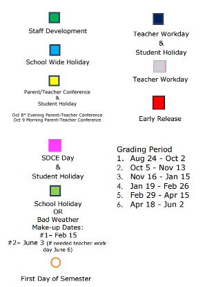 District School Academic Calendar Legend for Cross Timbers Intermediate