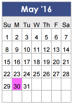 District School Academic Calendar for Danny Jones Middle for May 2016