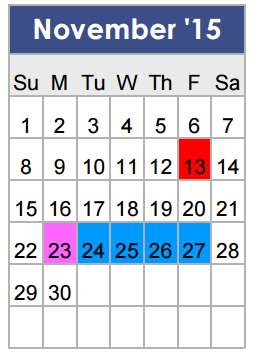 District School Academic Calendar for Tarver-rendon Elementary for November 2015