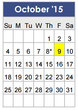 District School Academic Calendar for Tarver-rendon Elementary for October 2015