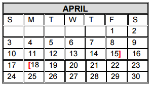 District School Academic Calendar for Michael E Fossum Middle School for April 2016