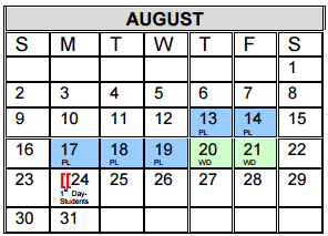 District School Academic Calendar for Rayburn Elementary for August 2015