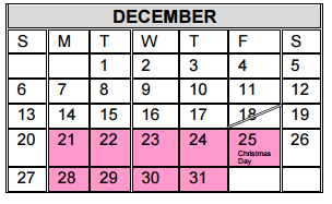 District School Academic Calendar for Milam Elementary for December 2015