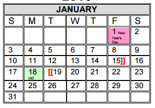 District School Academic Calendar for Brown Middle School for January 2016