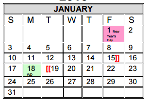 District School Academic Calendar for Garza Elementary for January 2016