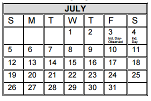 District School Academic Calendar for Rayburn Elementary for July 2015