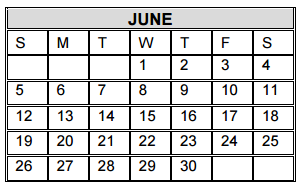 District School Academic Calendar for Crockett Elementary for June 2016