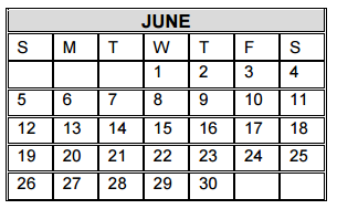 District School Academic Calendar for Rayburn Elementary for June 2016