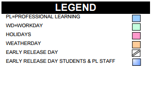 District School Academic Calendar Legend for Roosevelt Elementary