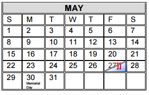 District School Academic Calendar for Memorial High School for May 2016