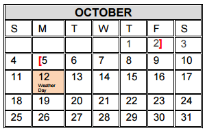 District School Academic Calendar for Rayburn Elementary for October 2015