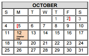 District School Academic Calendar for Cathey Middle School for October 2015