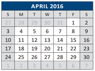 District School Academic Calendar for C T Eddins Elementary for April 2016
