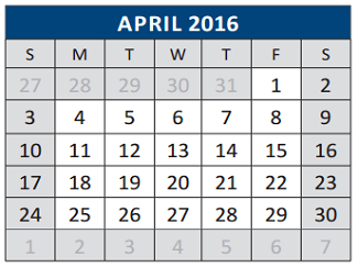 District School Academic Calendar for J J A E P for April 2016