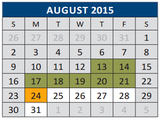 District School Academic Calendar for Jose De Jesus And Maria Luisa Vega for August 2015