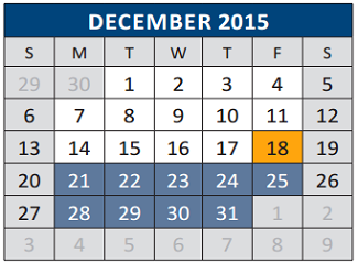 District School Academic Calendar for Leonard Evans Jr Middle School for December 2015