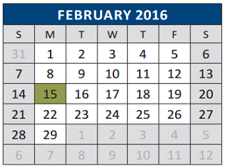 District School Academic Calendar for C T Eddins Elementary for February 2016