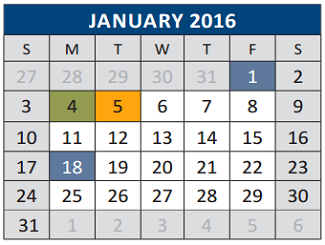 District School Academic Calendar for C T Eddins Elementary for January 2016