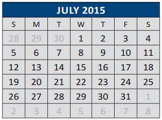 District School Academic Calendar for Roy Lee Walker Elementary for July 2015