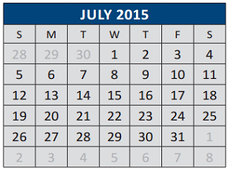 District School Academic Calendar for J J A E P for July 2015