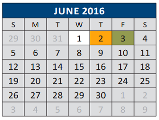 District School Academic Calendar for Caldwell Elementary for June 2016