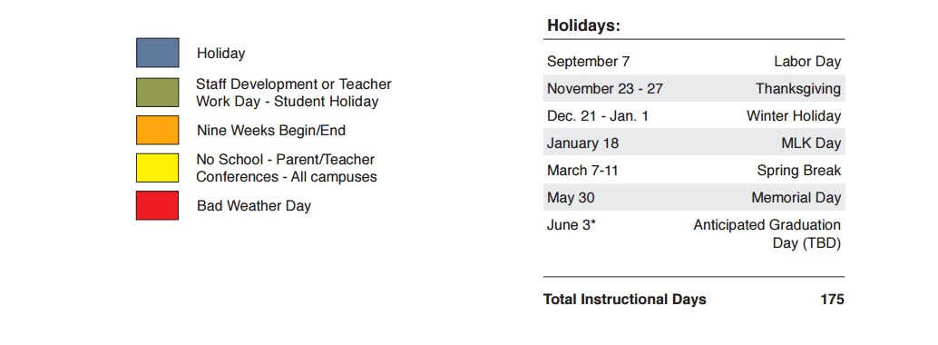 District School Academic Calendar Key for Mckinney High School