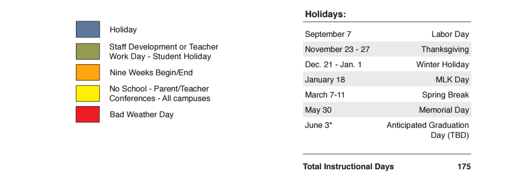 District School Academic Calendar Key for Dowell Middle