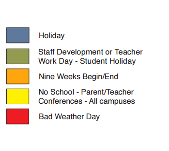 District School Academic Calendar Legend for J J A E P
