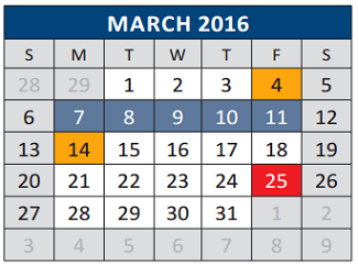 District School Academic Calendar for J J A E P for March 2016