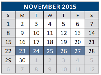 District School Academic Calendar for Leonard Evans Jr Middle School for November 2015