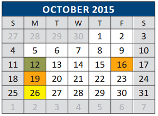 District School Academic Calendar for Earl & Lottie Wolford Elementary for October 2015