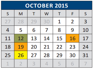 District School Academic Calendar for Serenity High for October 2015